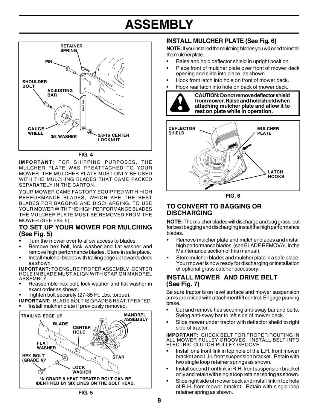 Poulan PRGT2046A owner manual To SET UP Your Mower for Mulching See Fig, Install Mulcher Plate See Fig 