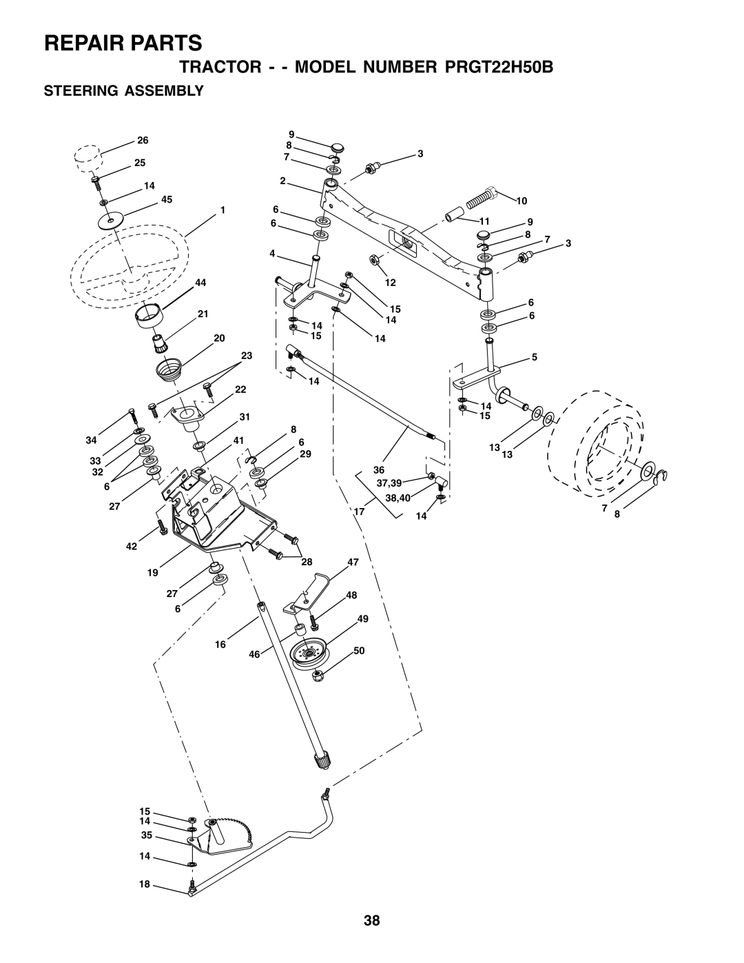 Poulan PRGT22H50B owner manual Steering Assembly 