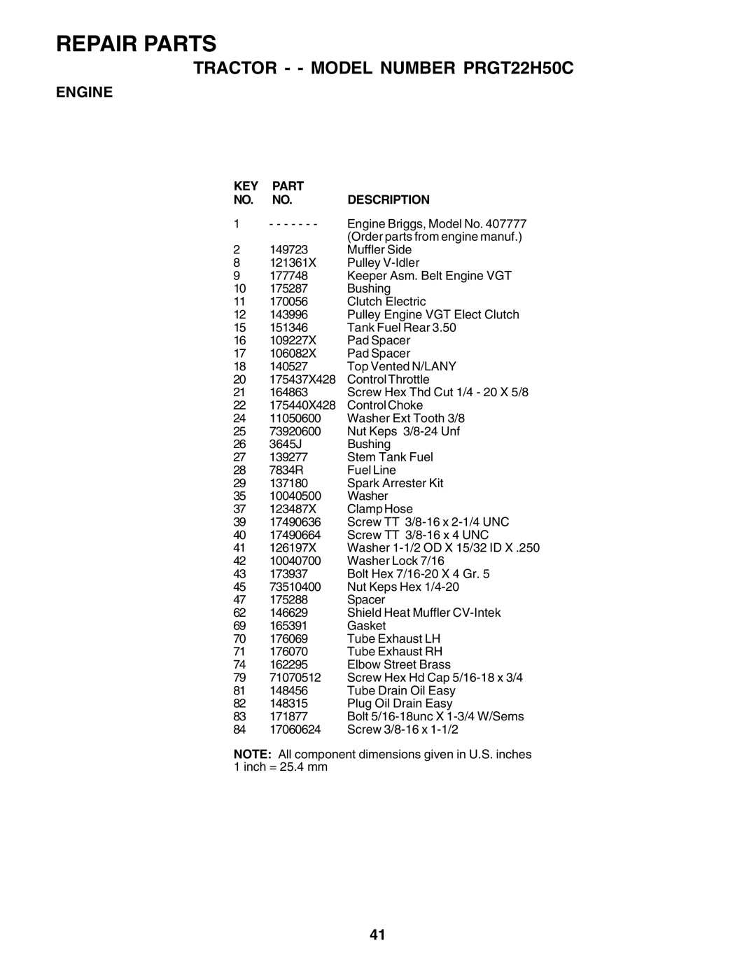 Poulan PRGT22H50C owner manual KEY Part Description 