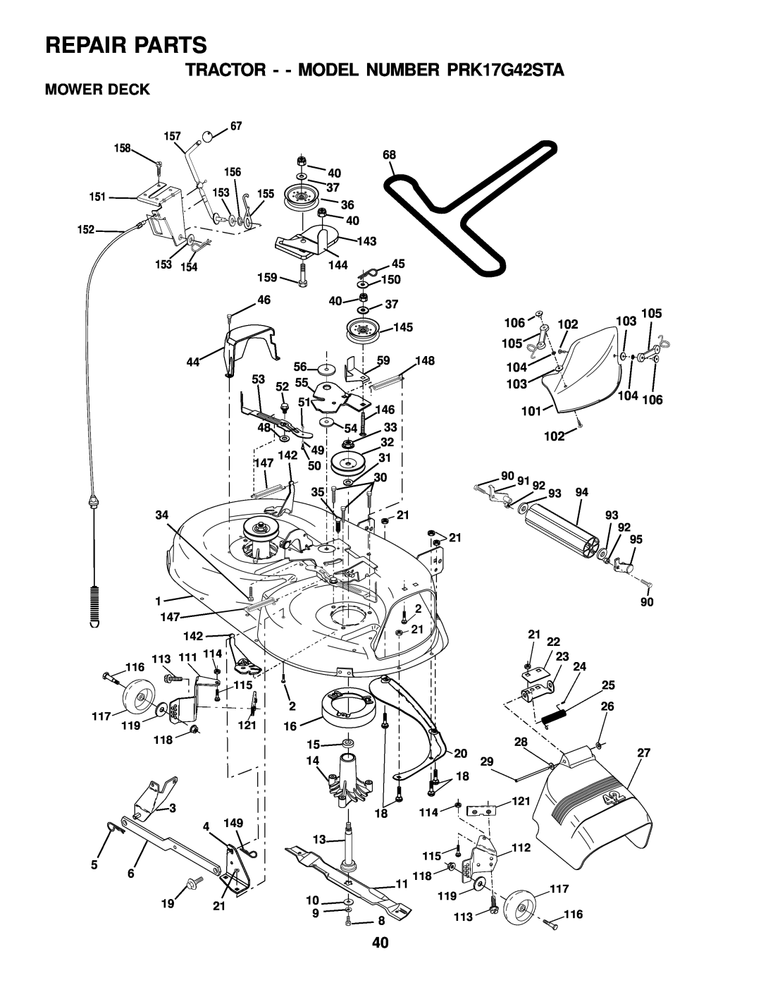 Poulan owner manual Mower Deck, Repair Parts, TRACTOR - - MODEL NUMBER PRK17G42STA 