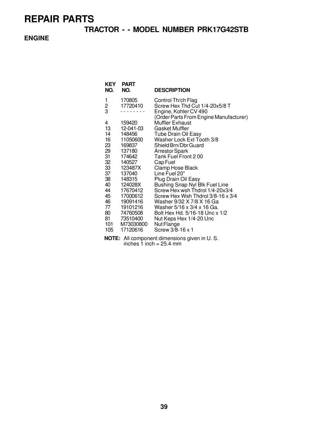 Poulan PRK17G42STB owner manual Control Th/ch Flag 