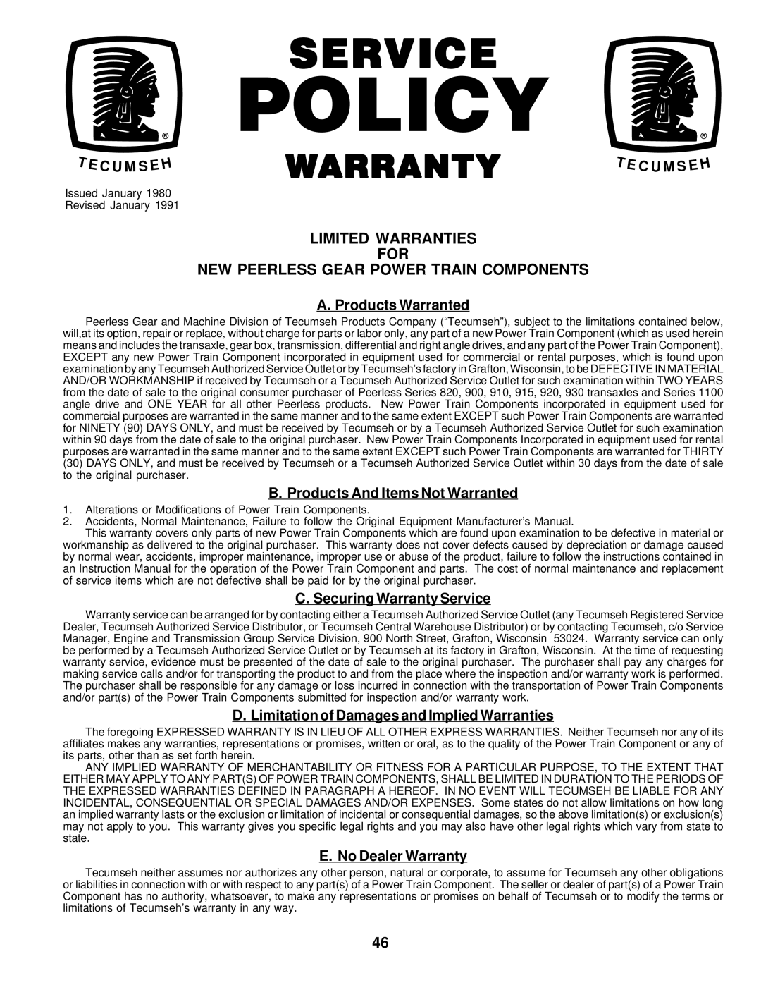 Poulan PRK17G42STB owner manual Policy 