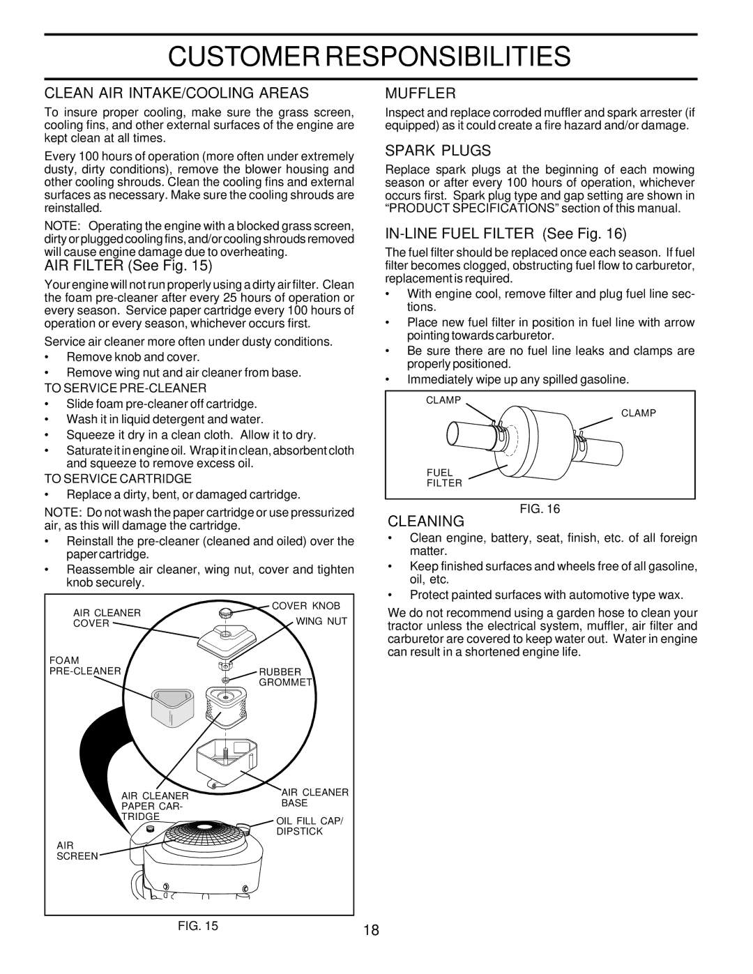 Poulan PRK17H42STA owner manual Clean AIR INTAKE/COOLING Areas, Muffler, Spark Plugs, Cleaning 