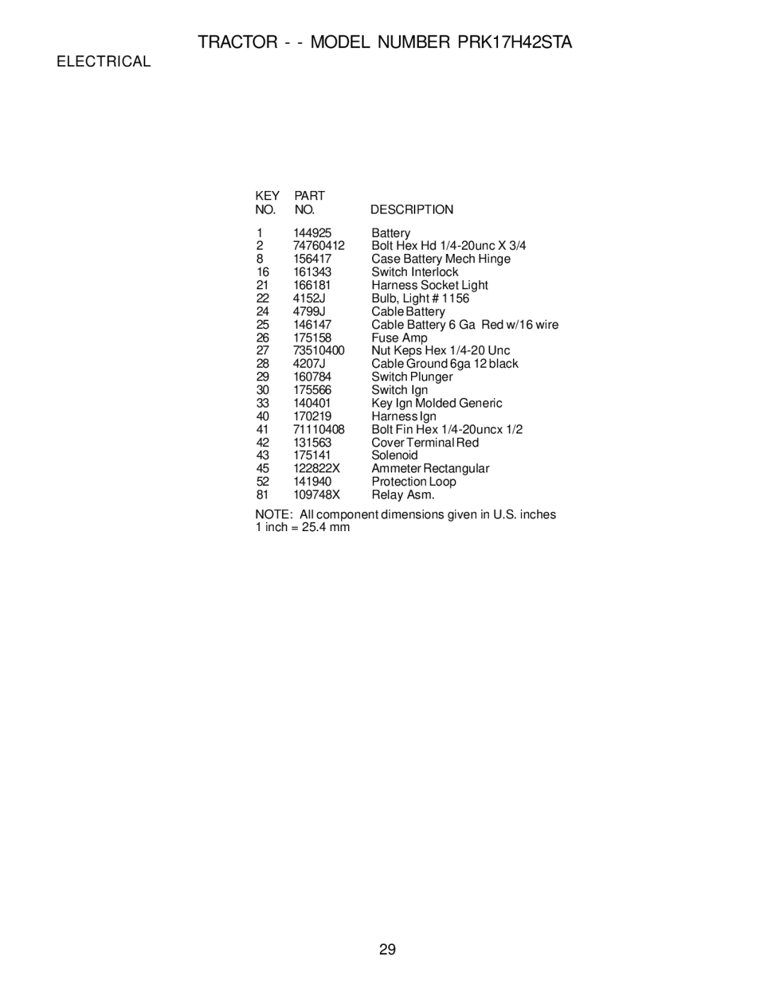 Poulan PRK17H42STA owner manual KEY Part Description 