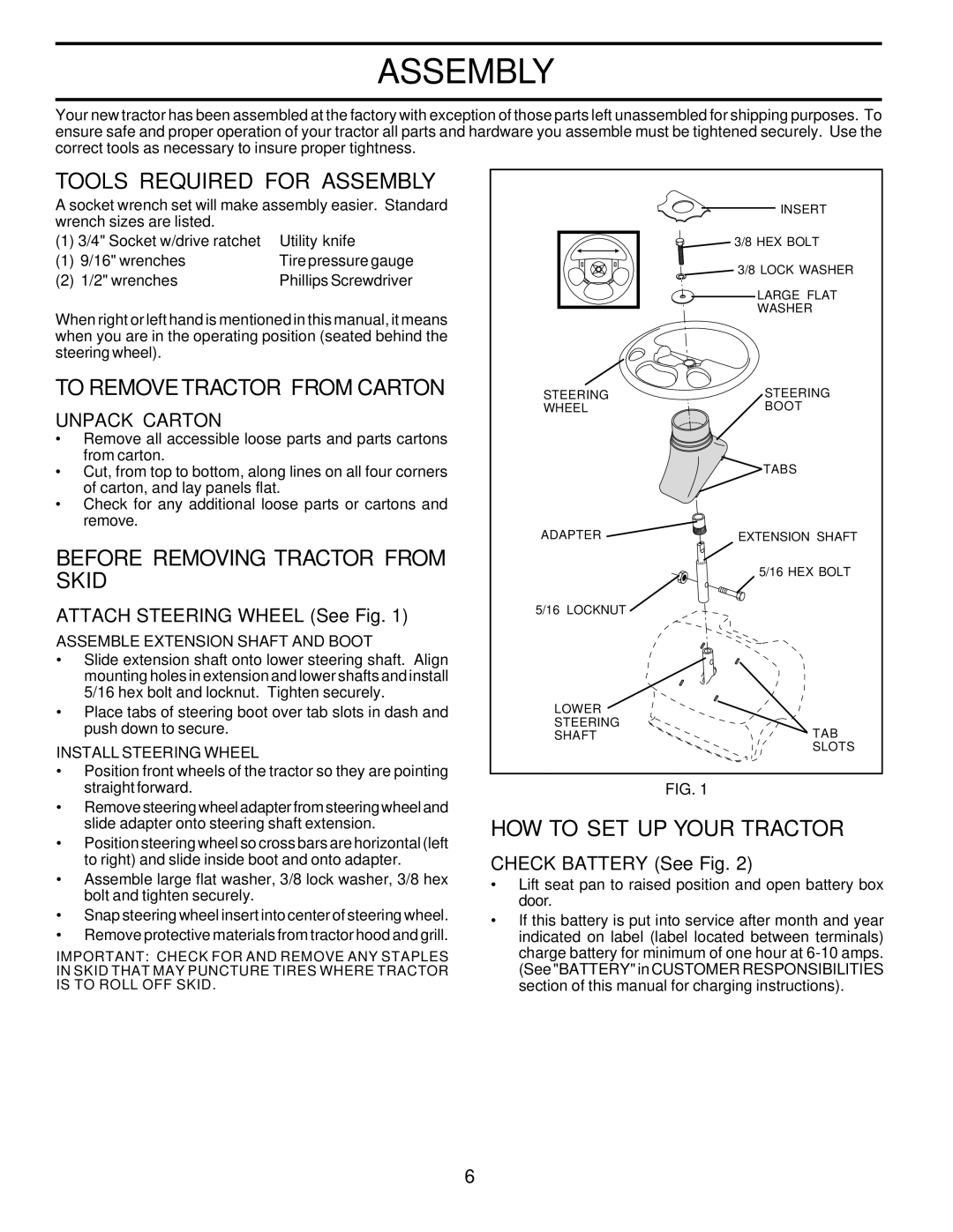 Poulan PRK17H42STA Tools Required for Assembly, To Remove Tractor from Carton, Before Removing Tractor from Skid 