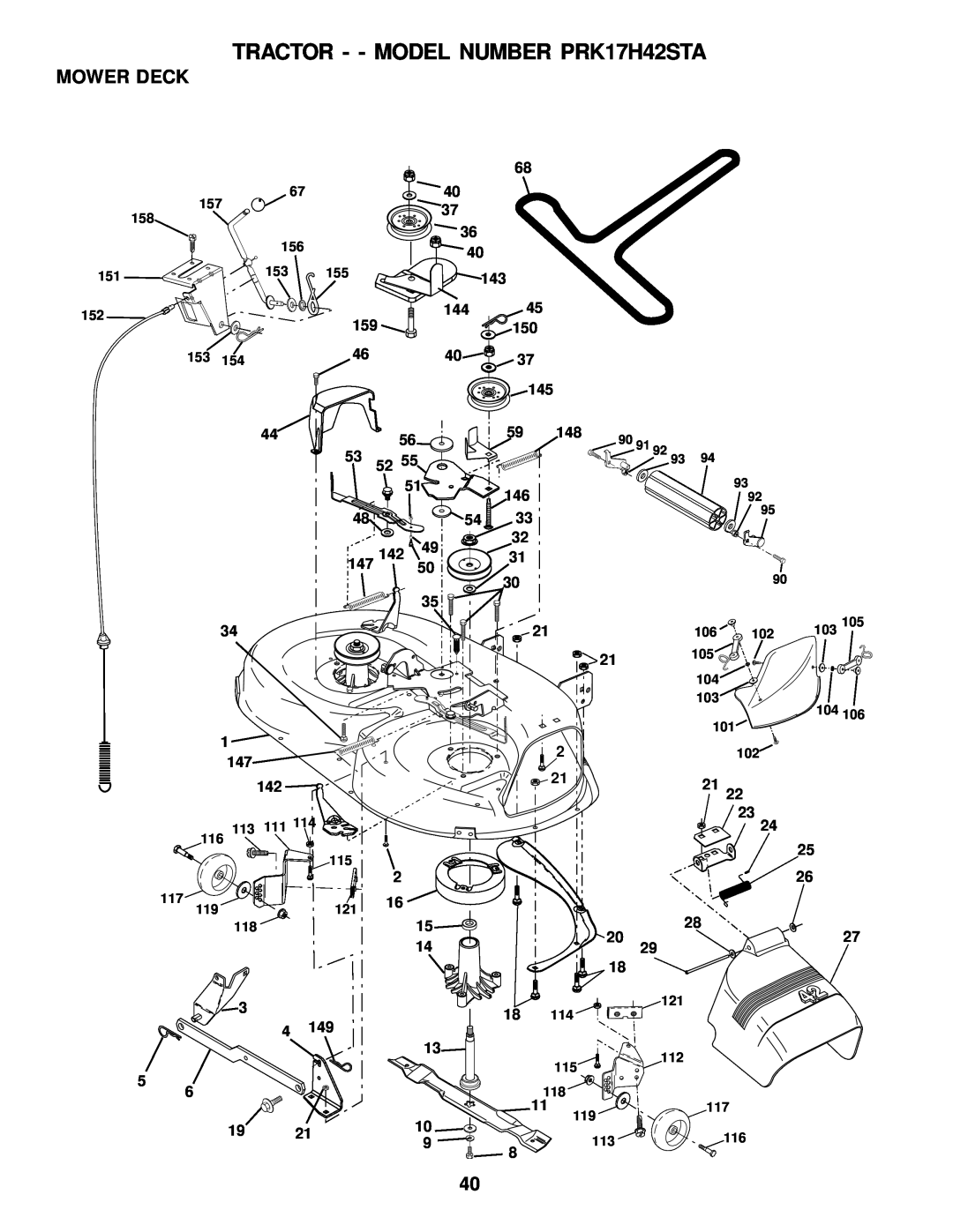 Poulan owner manual Mower Deck, TRACTOR - - MODEL NUMBER PRK17H42STA 