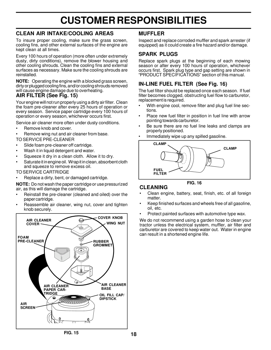 Poulan PRK17H42STB owner manual Clean AIR INTAKE/COOLING Areas, Muffler, Spark Plugs, Cleaning 