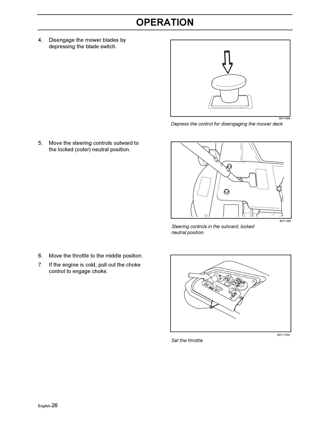 Poulan Pro 900 ZX manual Depress the control for disengaging the mower deck 