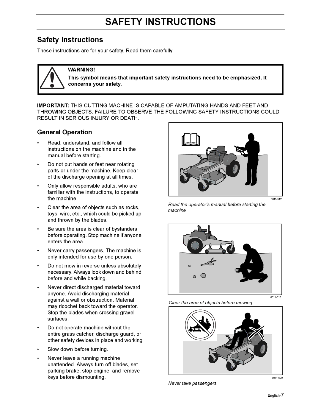 Poulan Pro 900 ZX manual Safety Instructions, General Operation 