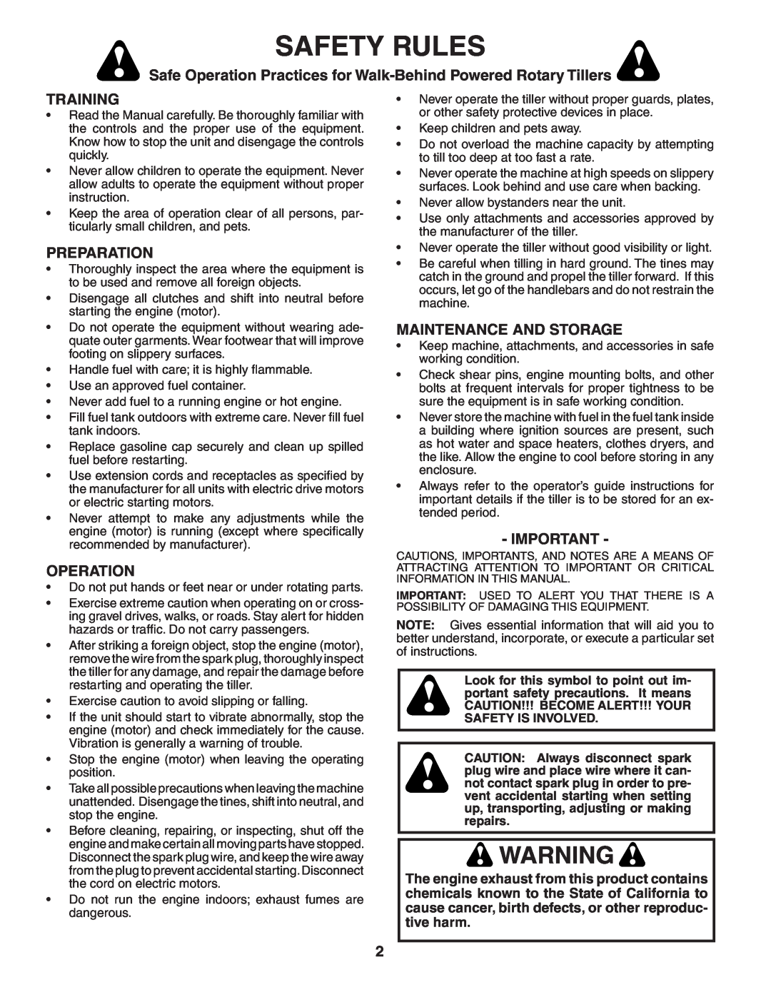Poulan PRRT50 manual Safety Rules, Training, Preparation, Operation, Maintenance And Storage 