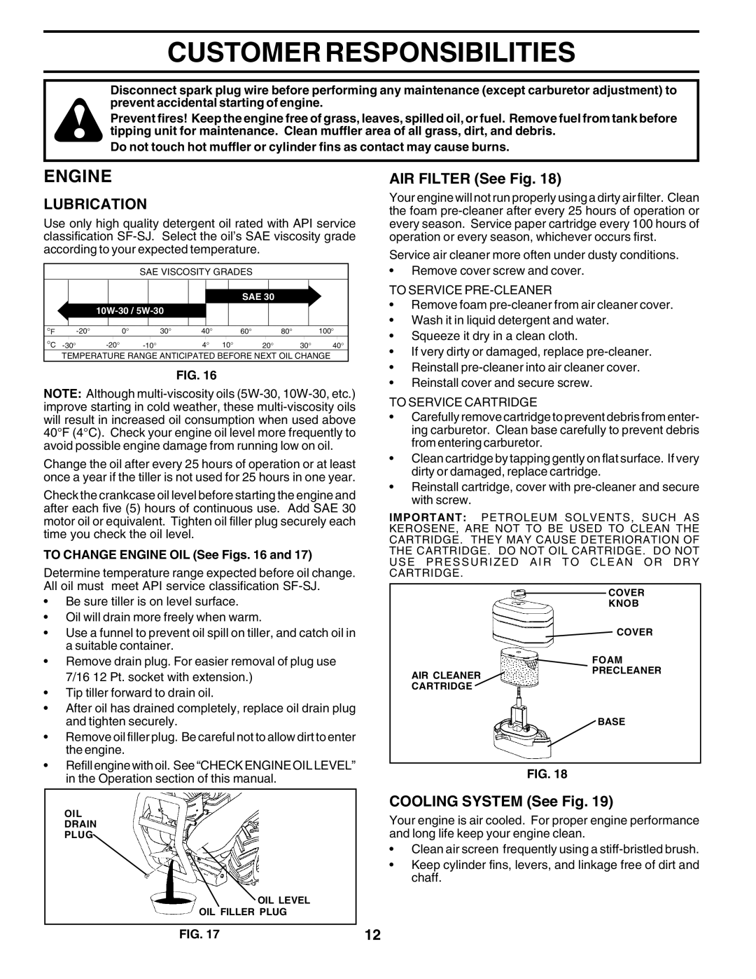 Poulan PRRT65A manual Engine, AIR Filter See Fig, Cooling System See Fig 