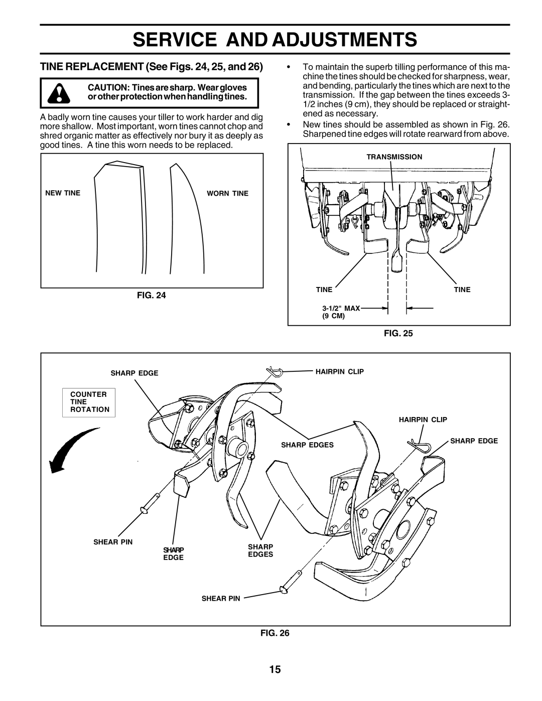 Poulan PRRT65A manual Tine Replacement See Figs , 25 