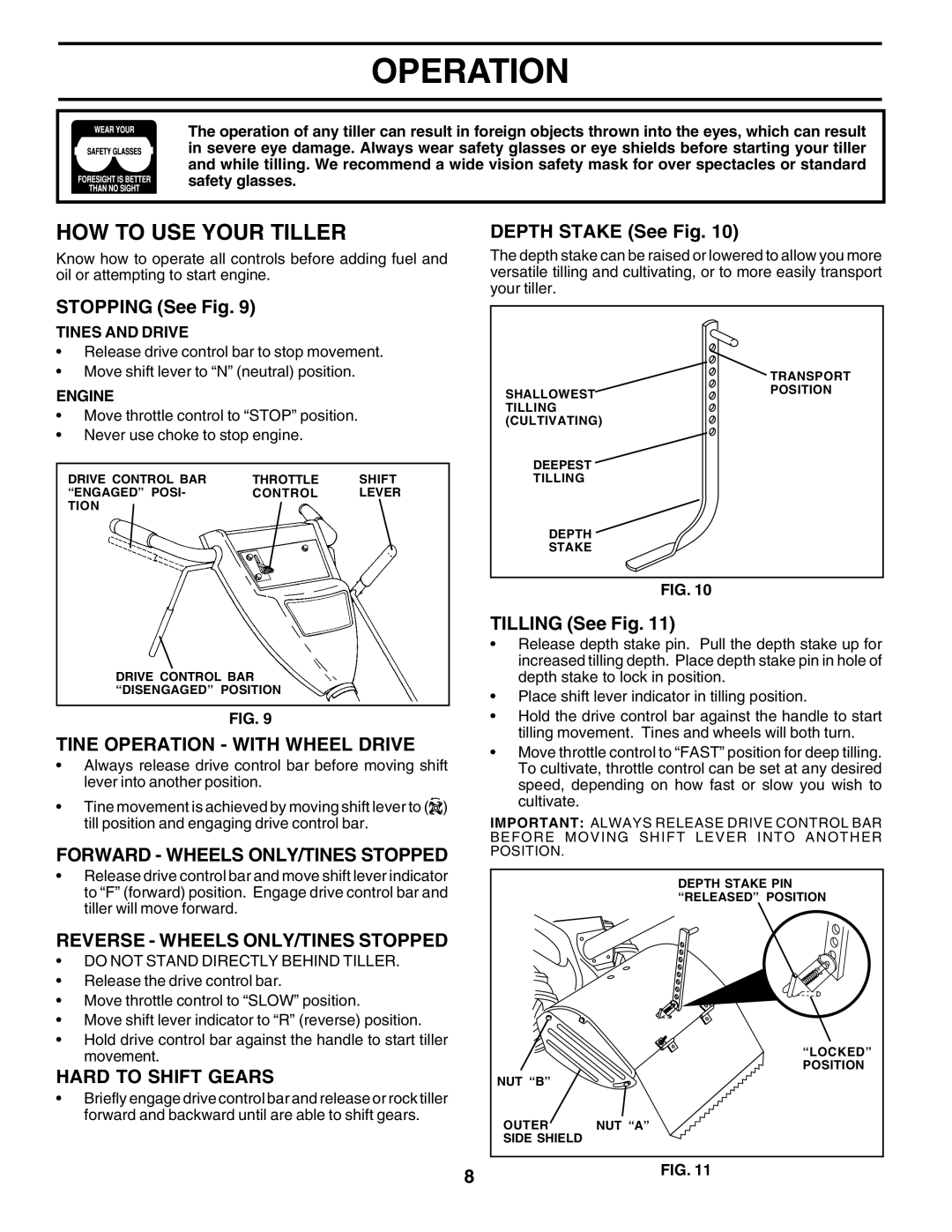 Poulan PRRT65A manual HOW to USE Your Tiller, Tine Operation with Wheel Drive, Forward Wheels ONLY/TINES Stopped 