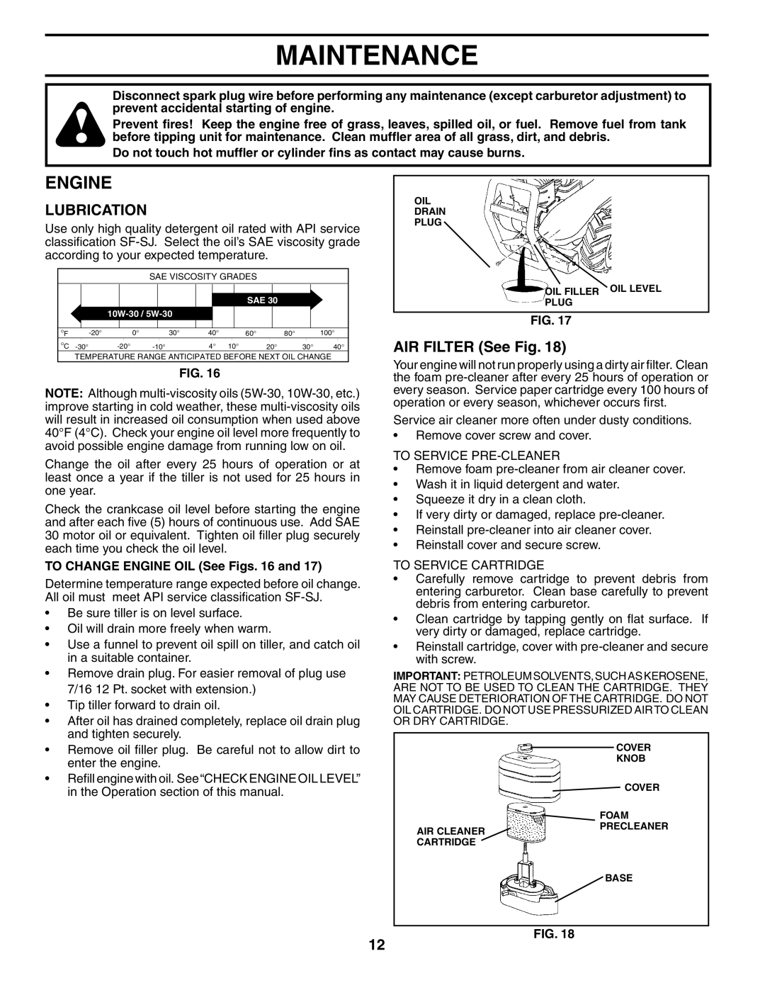 Poulan PRRT65B owner manual Engine, AIR Filter See Fig 