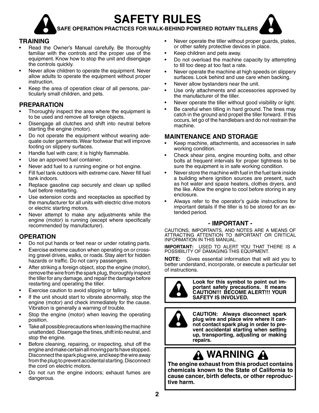 Poulan PRRT65B owner manual Safety Rules, Training, Preparation, Operation, Maintenance and Storage 