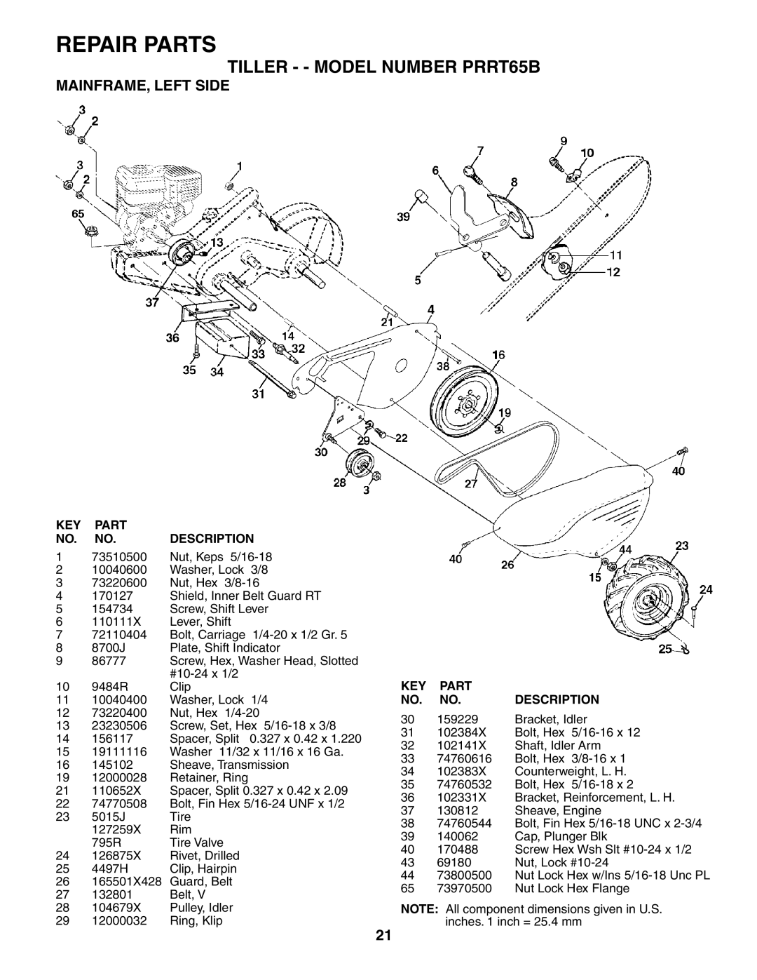 Poulan PRRT65B owner manual MAINFRAME, Left Side, KEY Part NO. NO. Description 