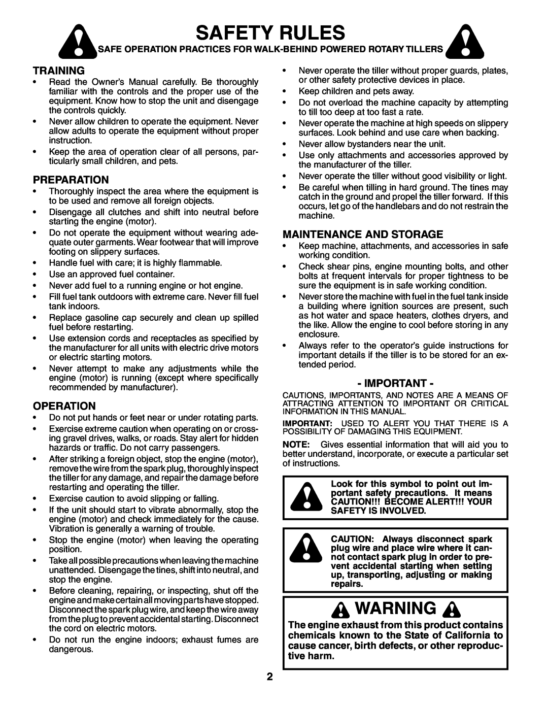 Poulan PRRT65B owner manual Safety Rules, Training, Preparation, Operation, Maintenance And Storage 