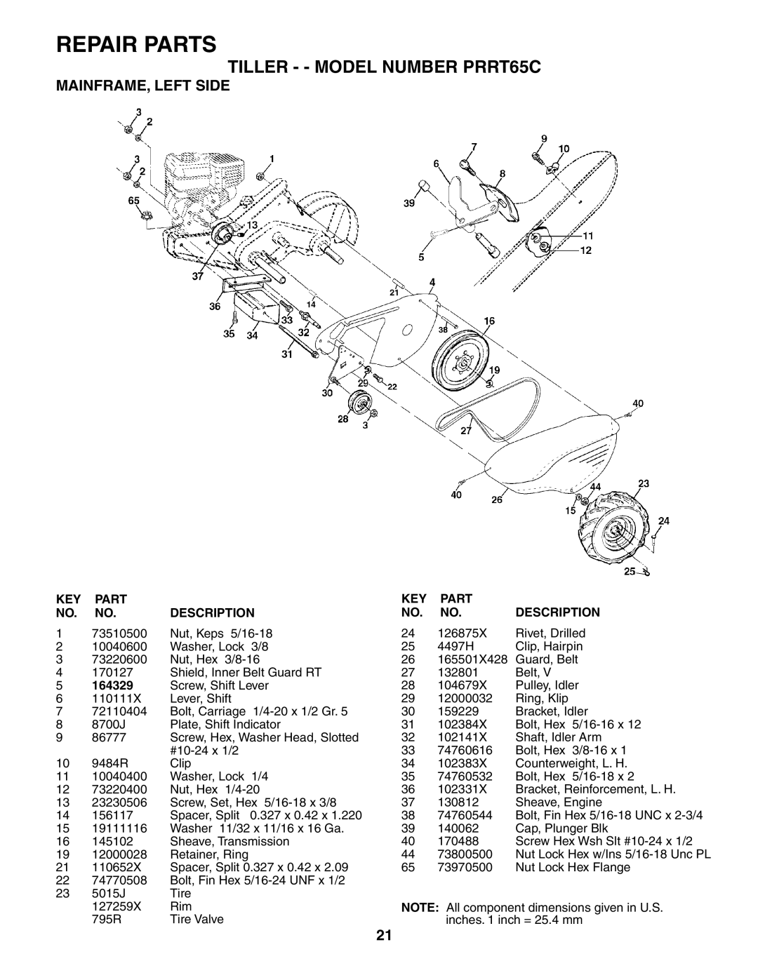 Poulan PRRT65C owner manual MAINFRAME, Left Side, 164329 