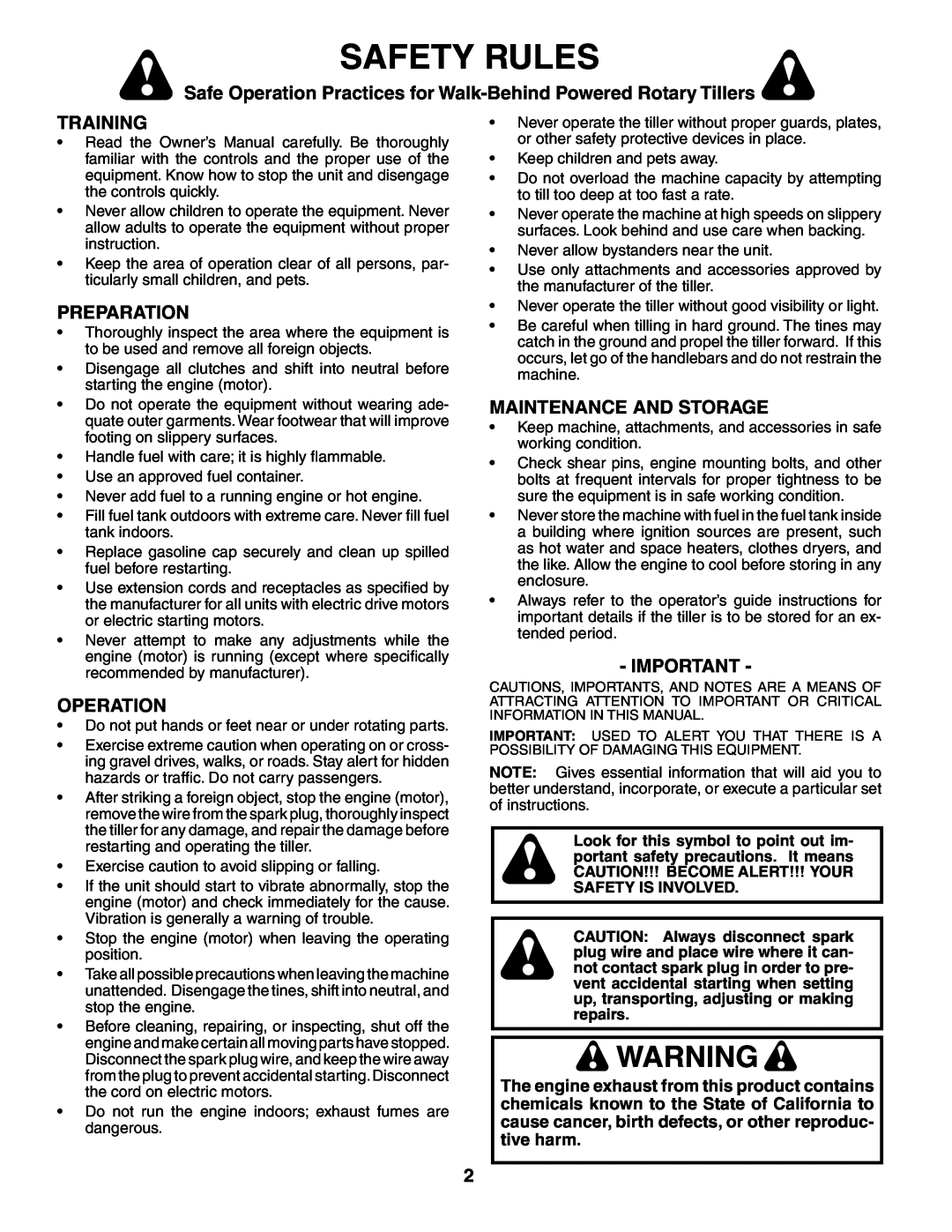 Poulan PRRT65D owner manual Safety Rules, Training, Preparation, Operation, Maintenance And Storage 
