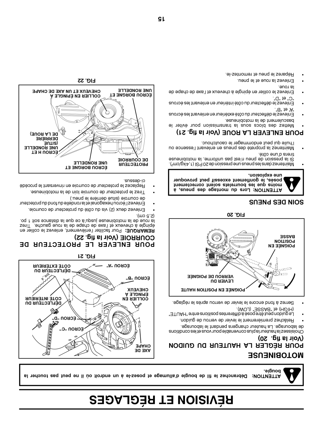 Poulan PRRT850 manual Fig la Voir Roue LA Enlever Pour, Fig la Voir Roiecour, DE Protecteur LE Enlever Pour 