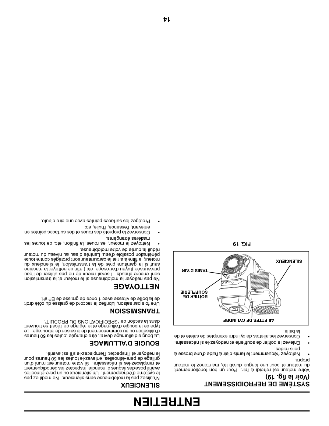 Poulan PRRT850 manual Entretien, Nettoyage, ’ALLUMAGE Bougie, Silencieux, Refroidissement DE Système 