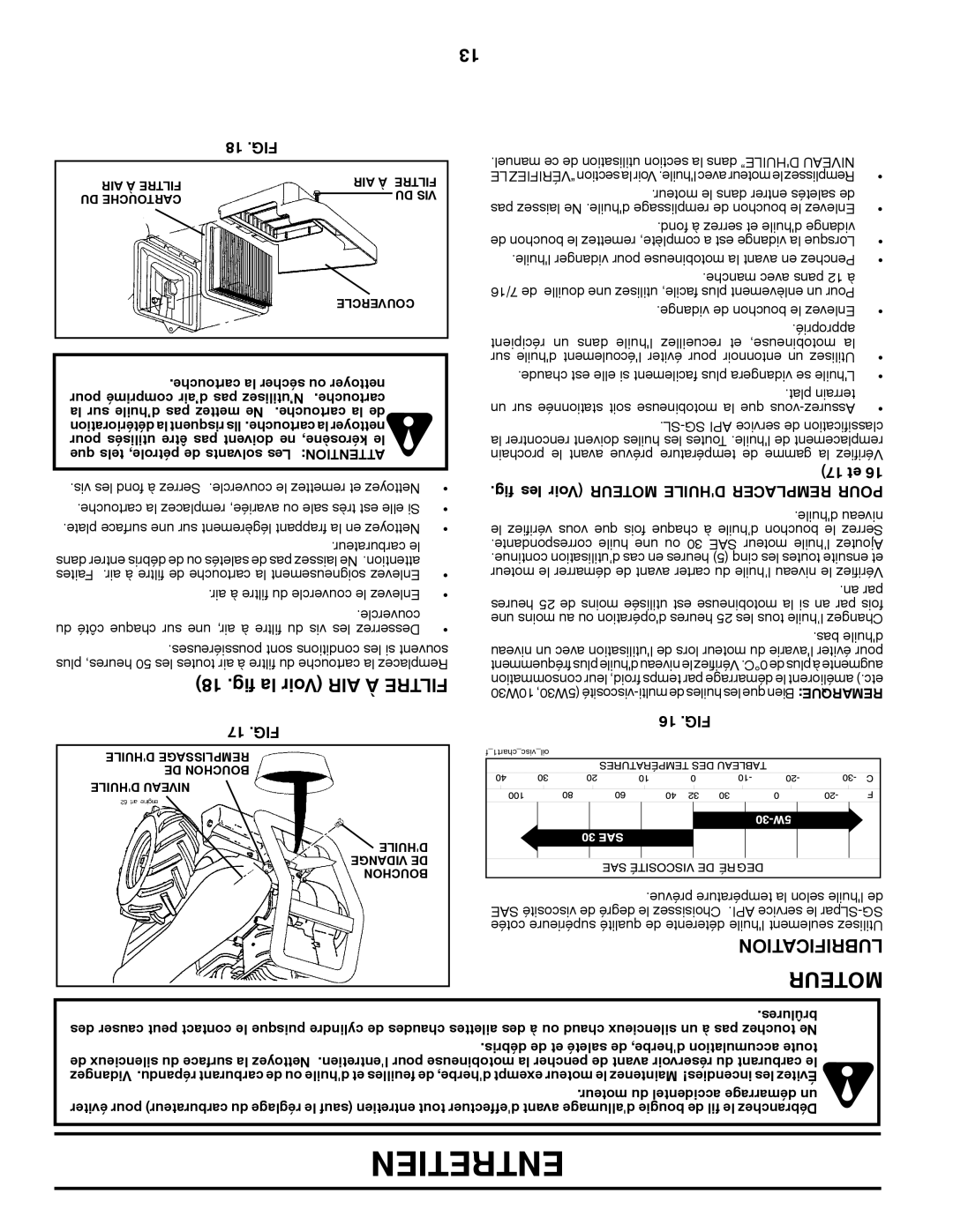 Poulan PRRT850 manual Fig la Voir AIR À Filtre, Lubrification 