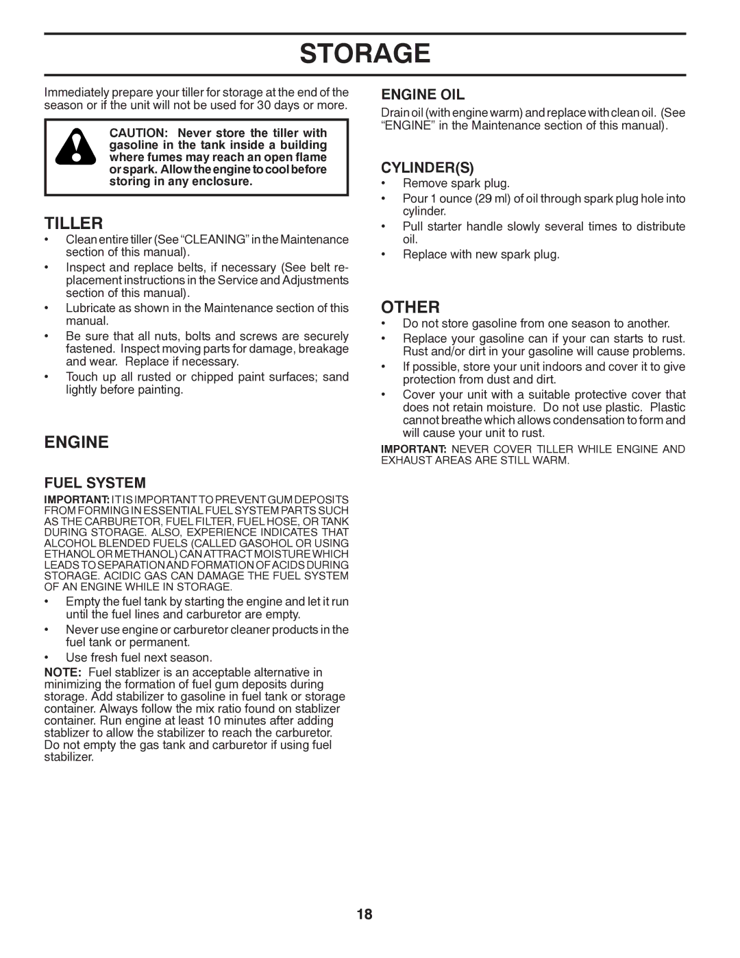 Poulan PRRT850X manual Storage, Other, Fuel System, Engine OIL, Cylinders 