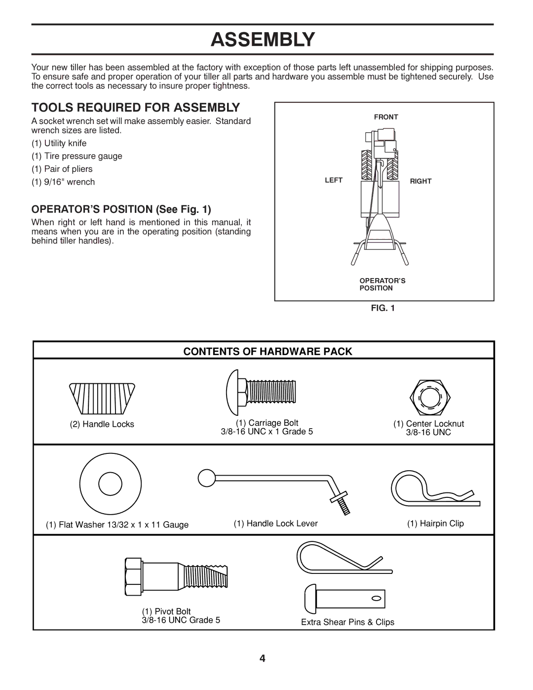 Poulan PRRT850X manual Tools Required for Assembly, OPERATOR’S Position See Fig 