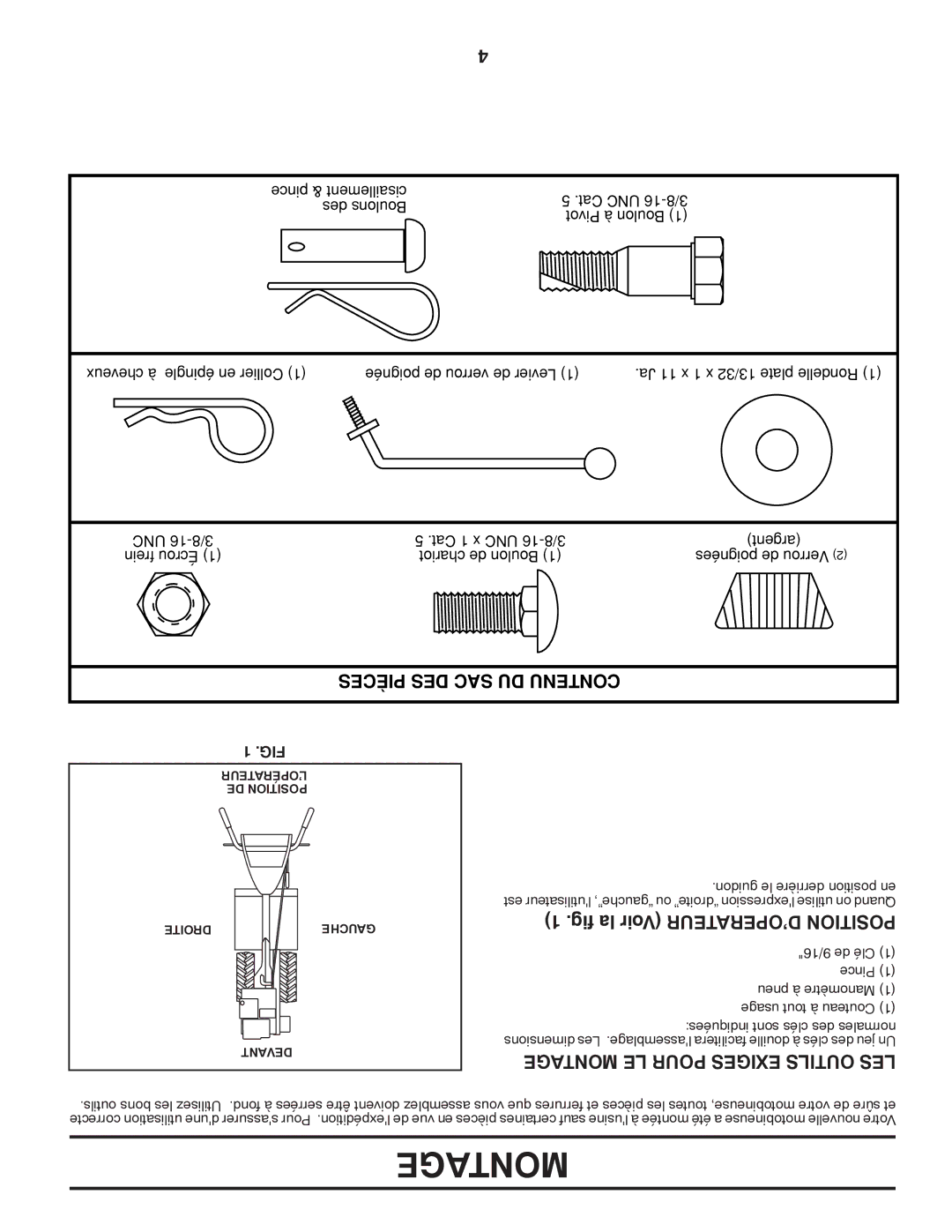 Poulan PRRT850X manual Fig la Voir D’OPERATEUR Position, Montage LE Pour Exiges Outils LES 