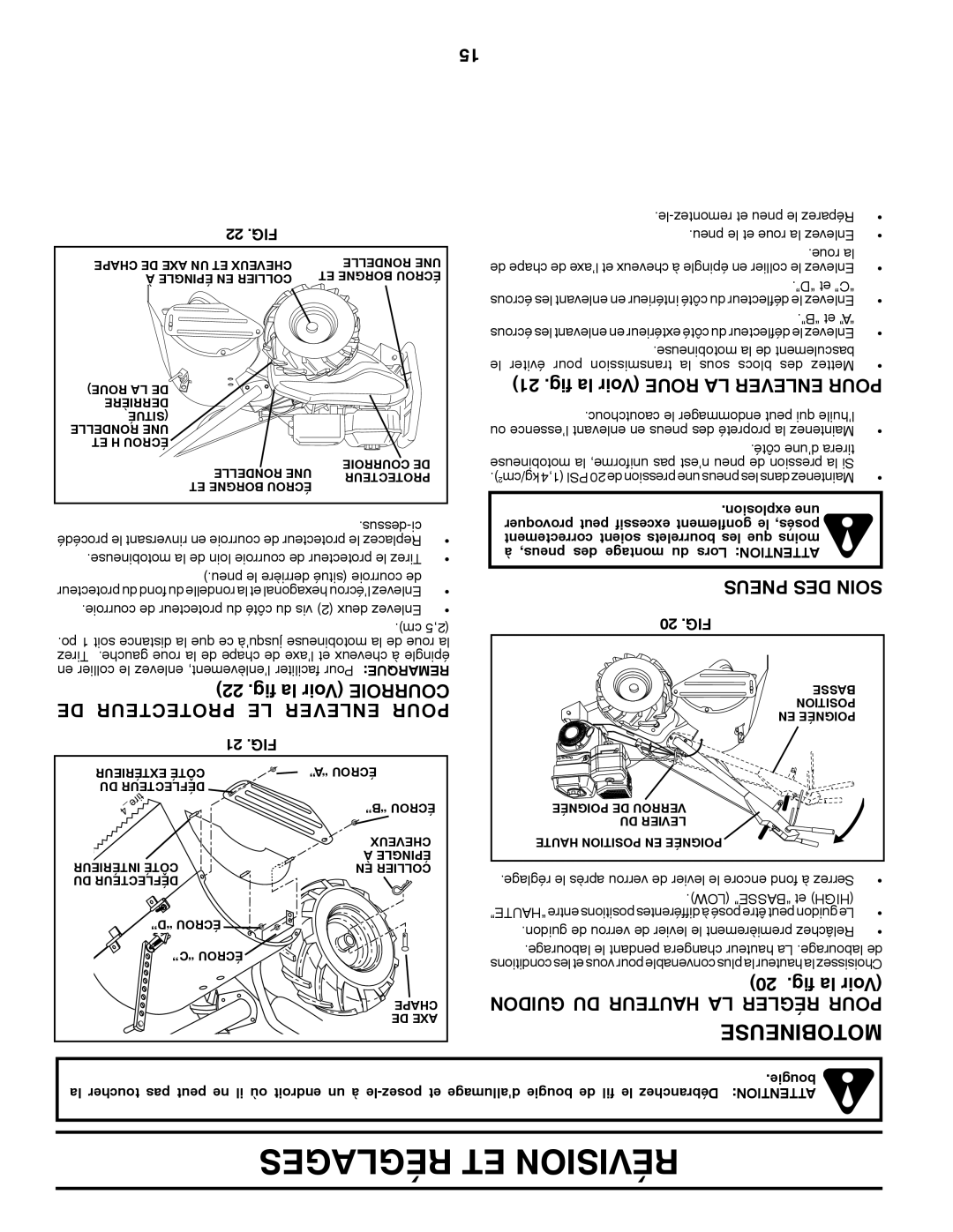 Poulan PRRT875X manual Fig la Voir Roue LA Enlever Pour, Fig la Voir Roiecour, DE Protecteur LE Enlever Pour 