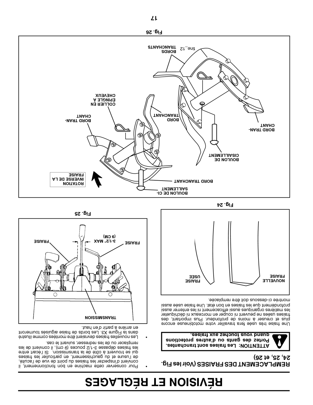 Poulan PRRT900 manual Réglages ET Révision, 26 .Fig, 25 .Fig, 24 .Fig 