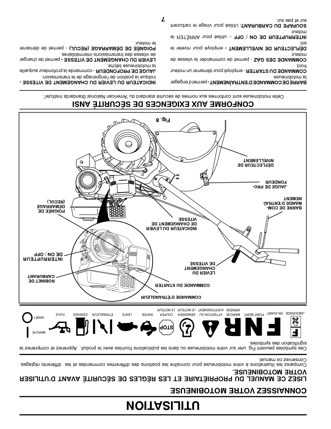 Poulan PRRT900 manual Ansi Sécurité De Exigences Aux Conforme, Motobineuse Votre Connaissez, Utilisation, Off / On De 