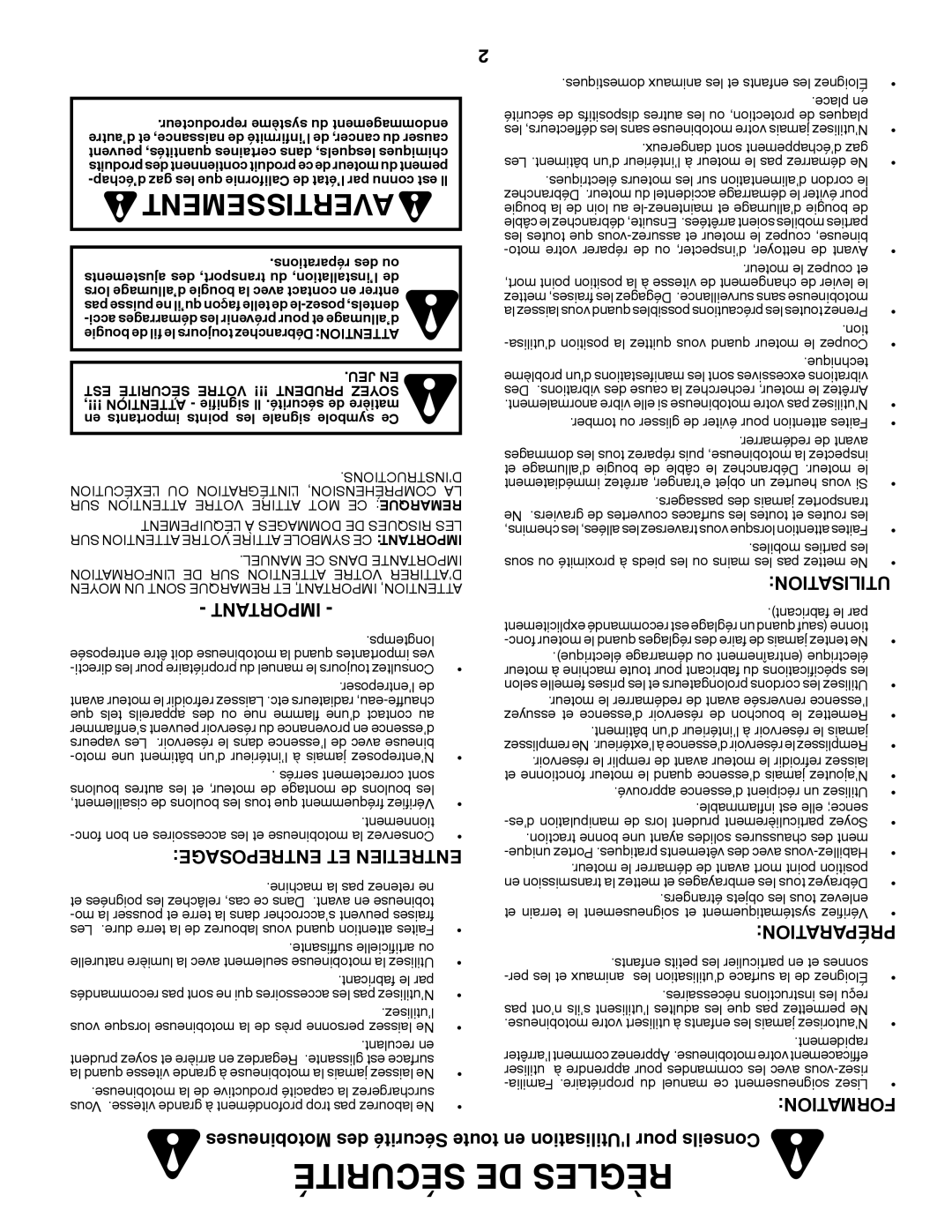 Poulan PRRT900 Sécurité De Règles, Entreposage Et Entretien, Motobineuses des Sécurité toute, Utilisation, Préparation 