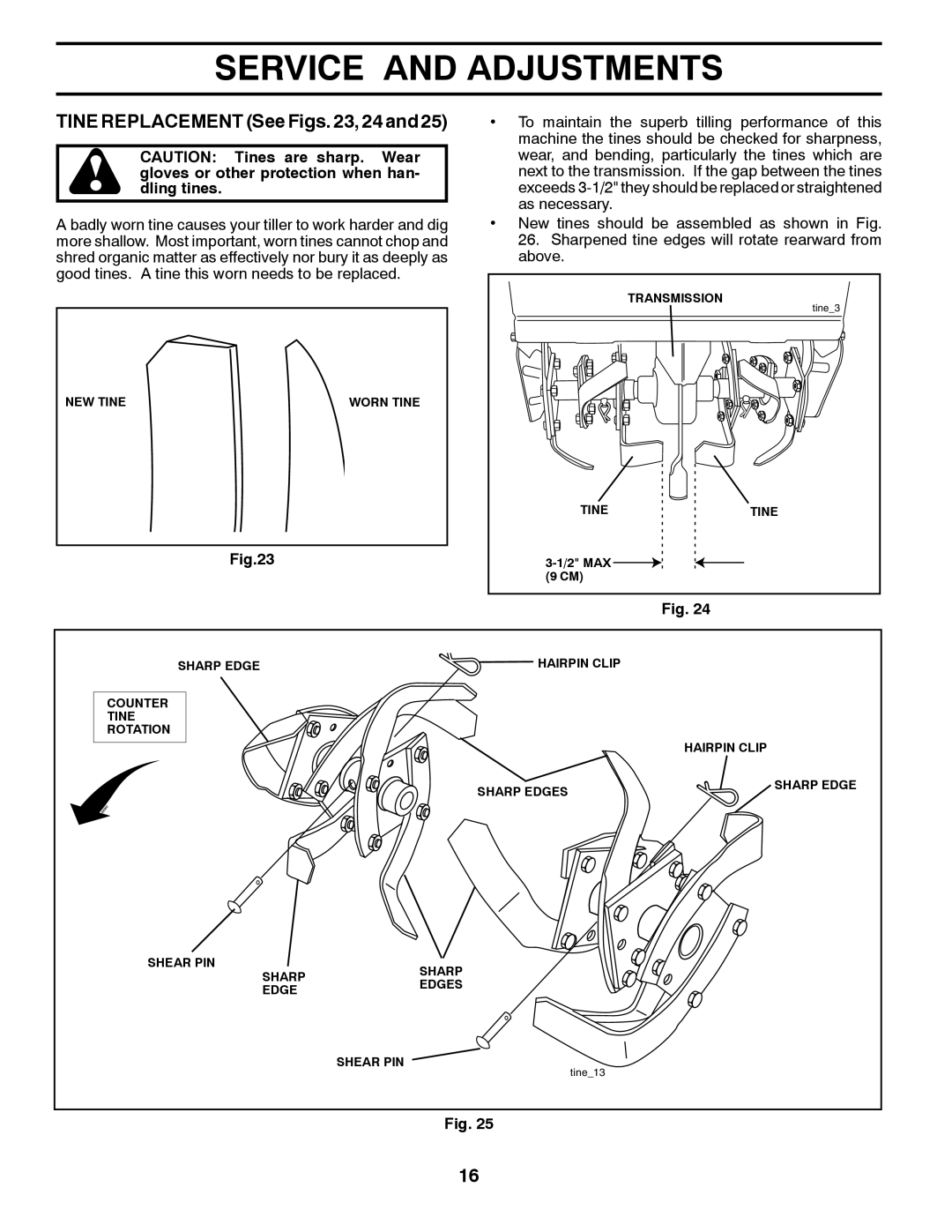 Poulan PRRT9000 warranty Tine Replacement See Figs , 24 