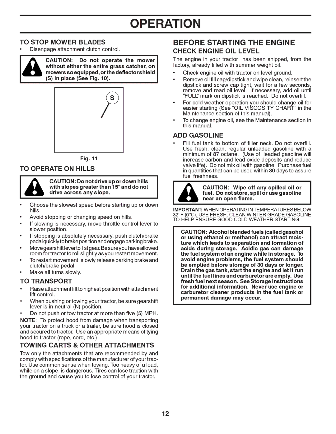 Poulan PXT12530 manual Before Starting the Engine 