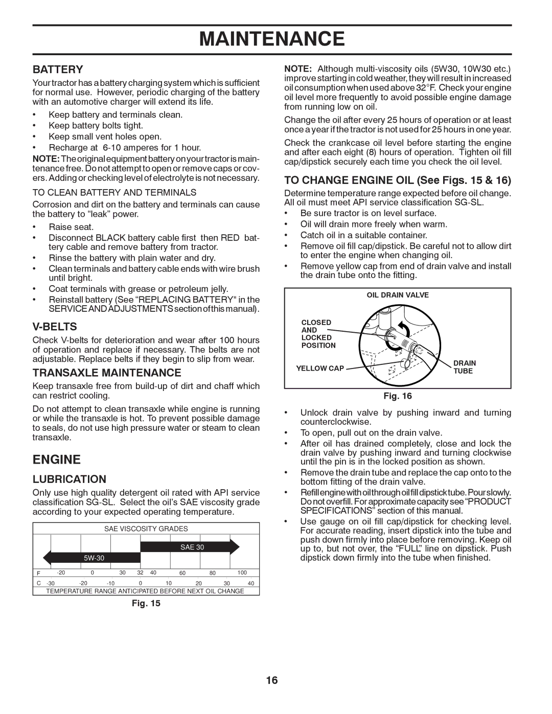 Poulan PXT12530 manual Engine, Battery, Belts, Transaxle Maintenance, Lubrication 