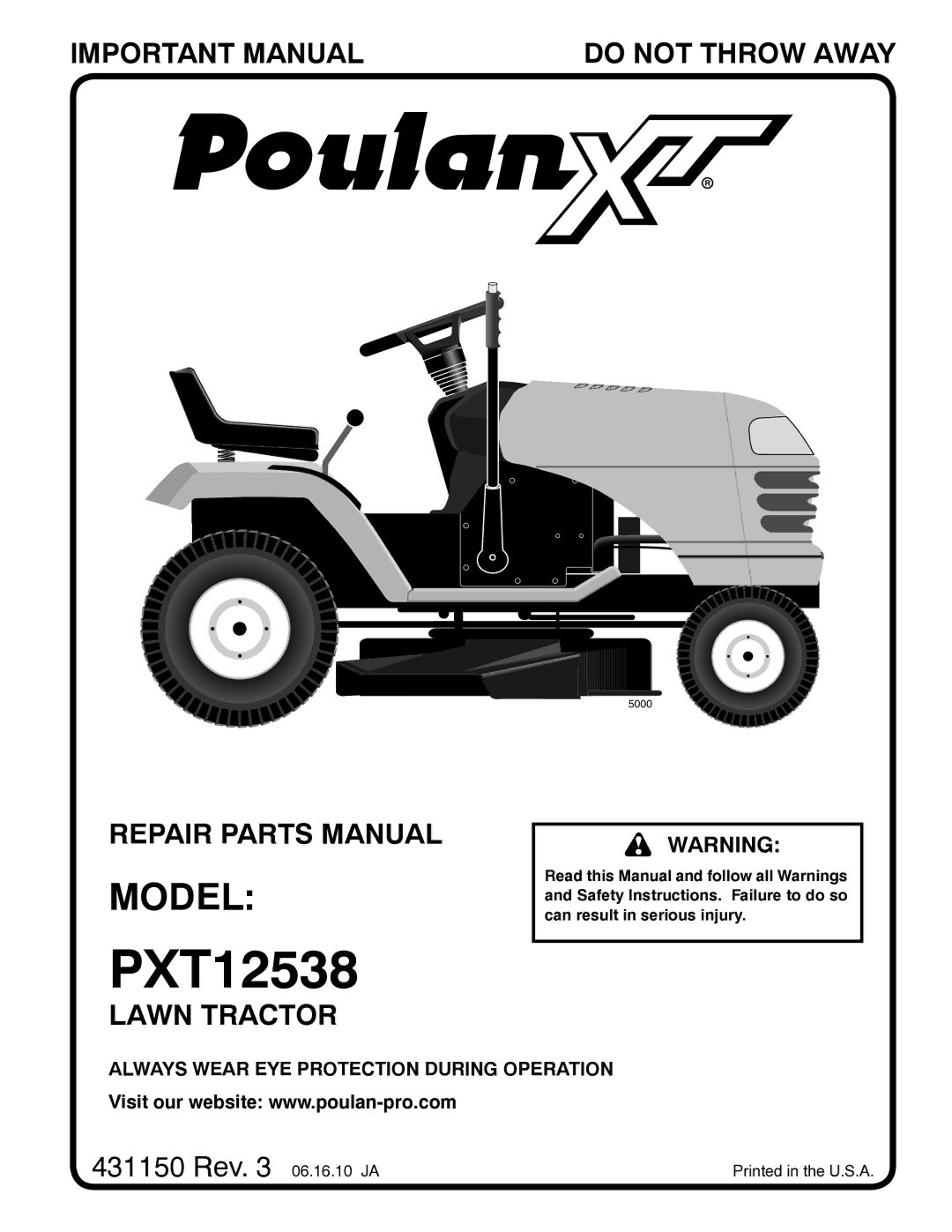 Poulan PXT12538 manual 