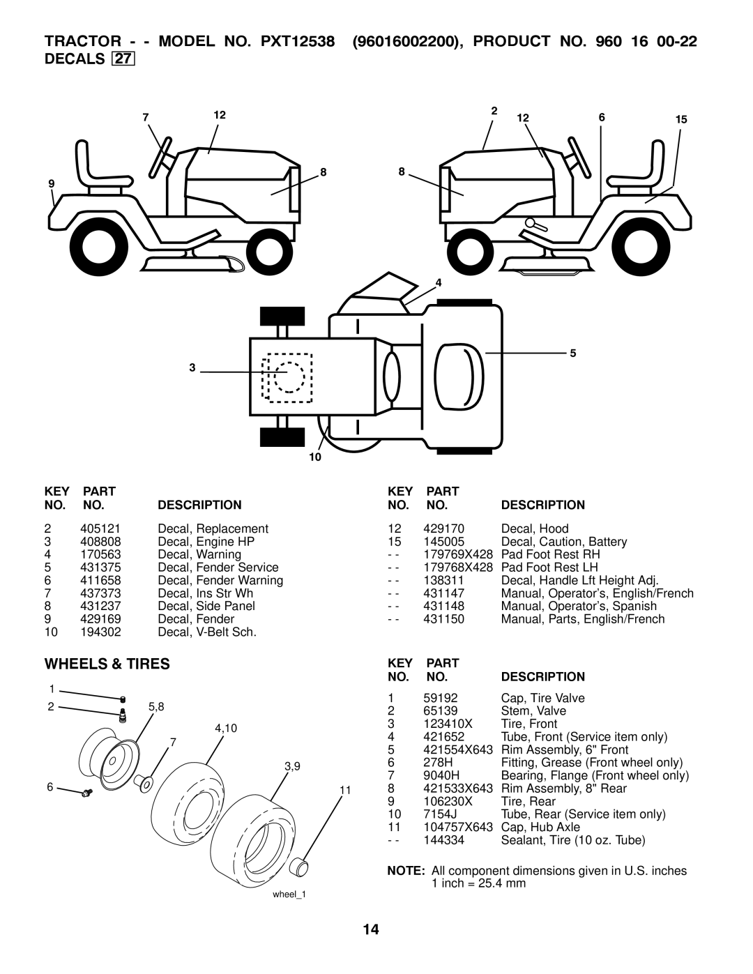 Poulan PXT12538 manual Wheels & Tires 