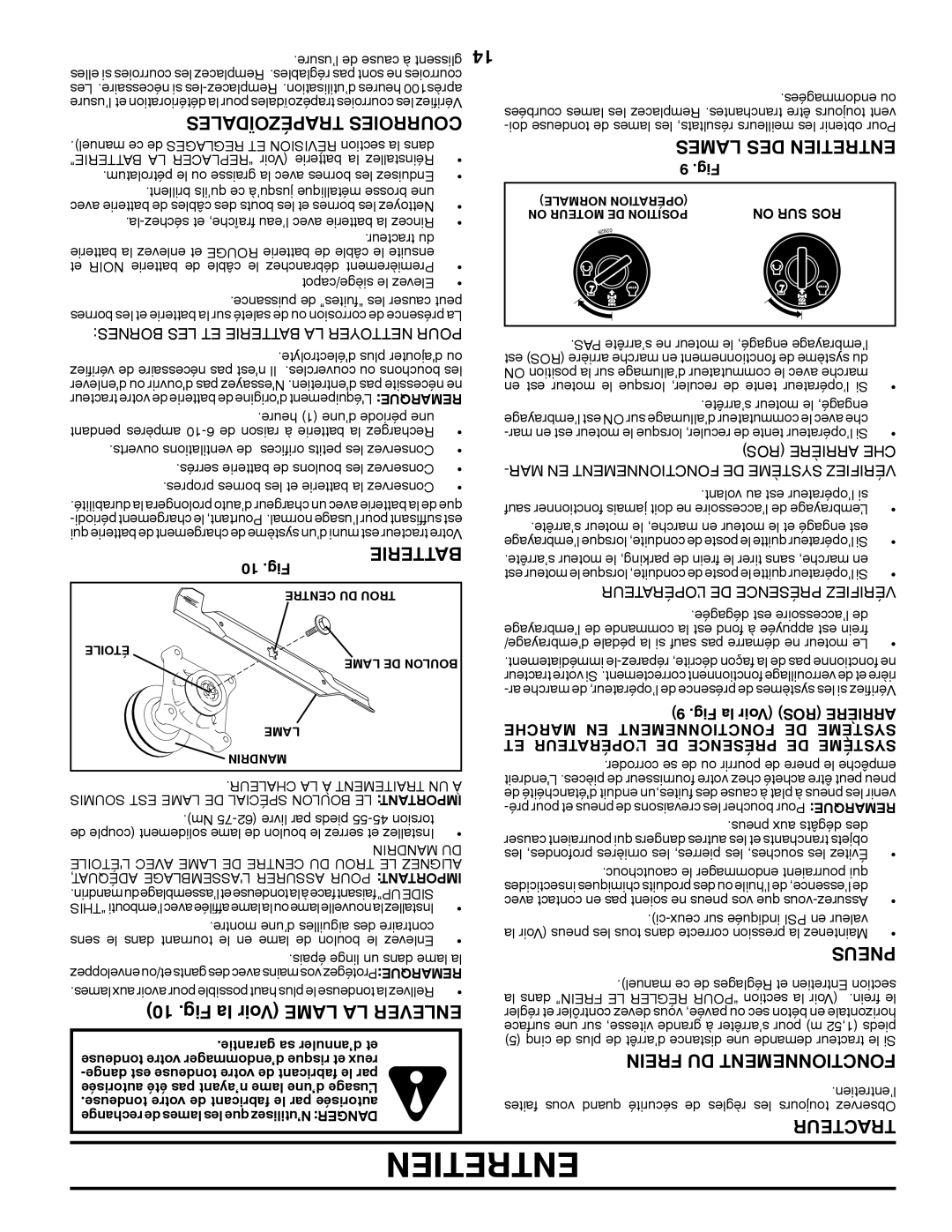 Poulan PXT15538 Fig la Voir Lame LA Enlever, Trapézoïdales Courroies, Lames DES Entretien, Pneus, Frein DU Fonctionnement 