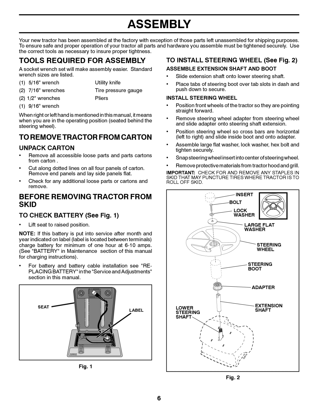 Poulan PXT15538 manual Tools Required for Assembly, To Remove Tractor from Carton, Before Removing Tractor from Skid 