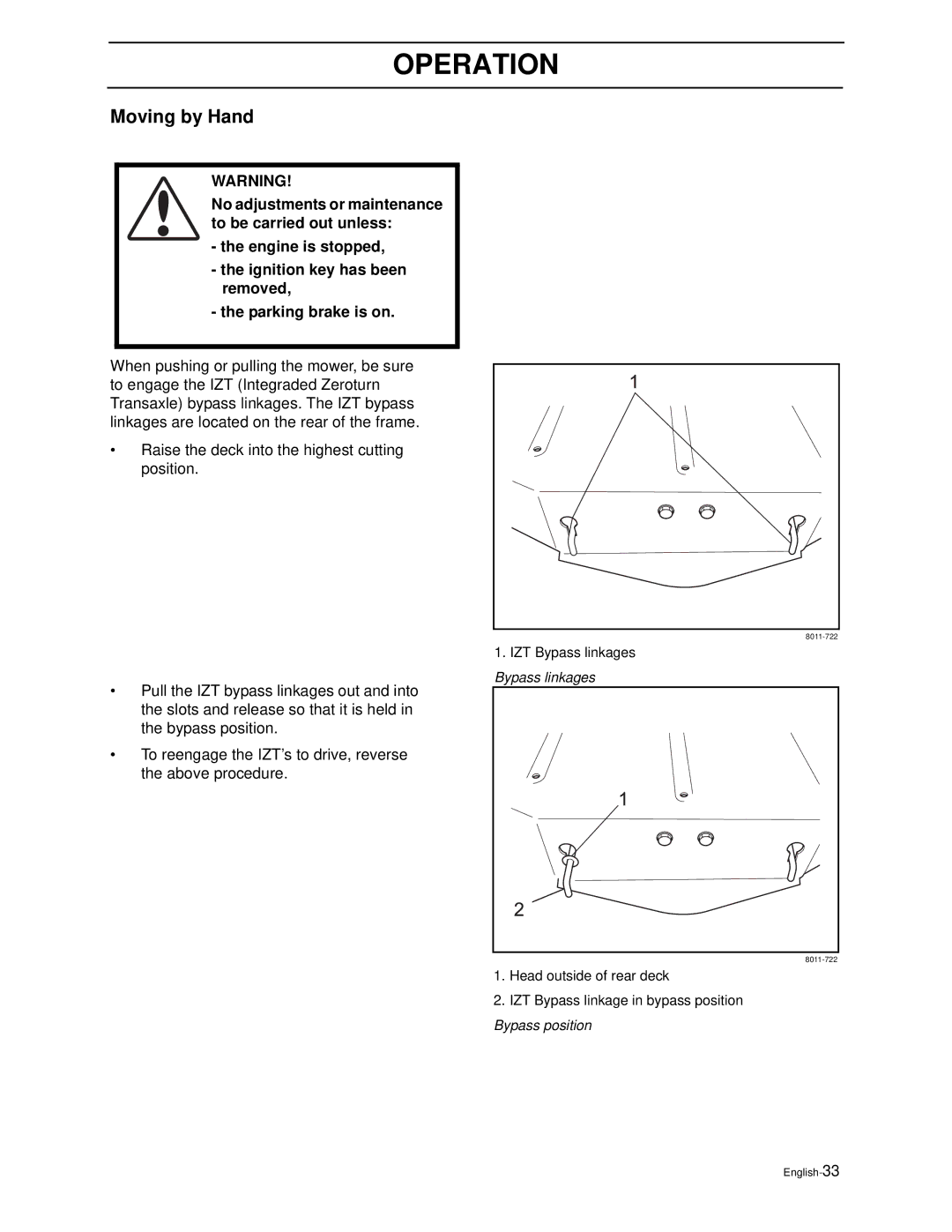 Poulan PZ4822 manual Moving by Hand 