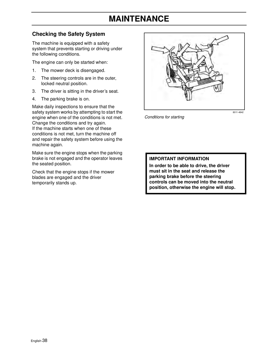 Poulan PZ4822 manual Checking the Safety System 