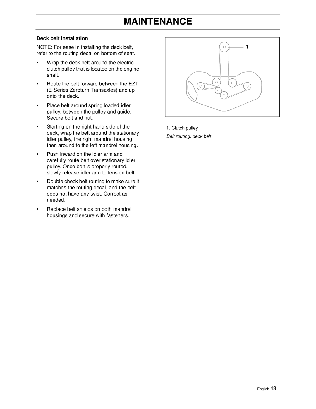 Poulan PZ4822 manual Deck belt installation 