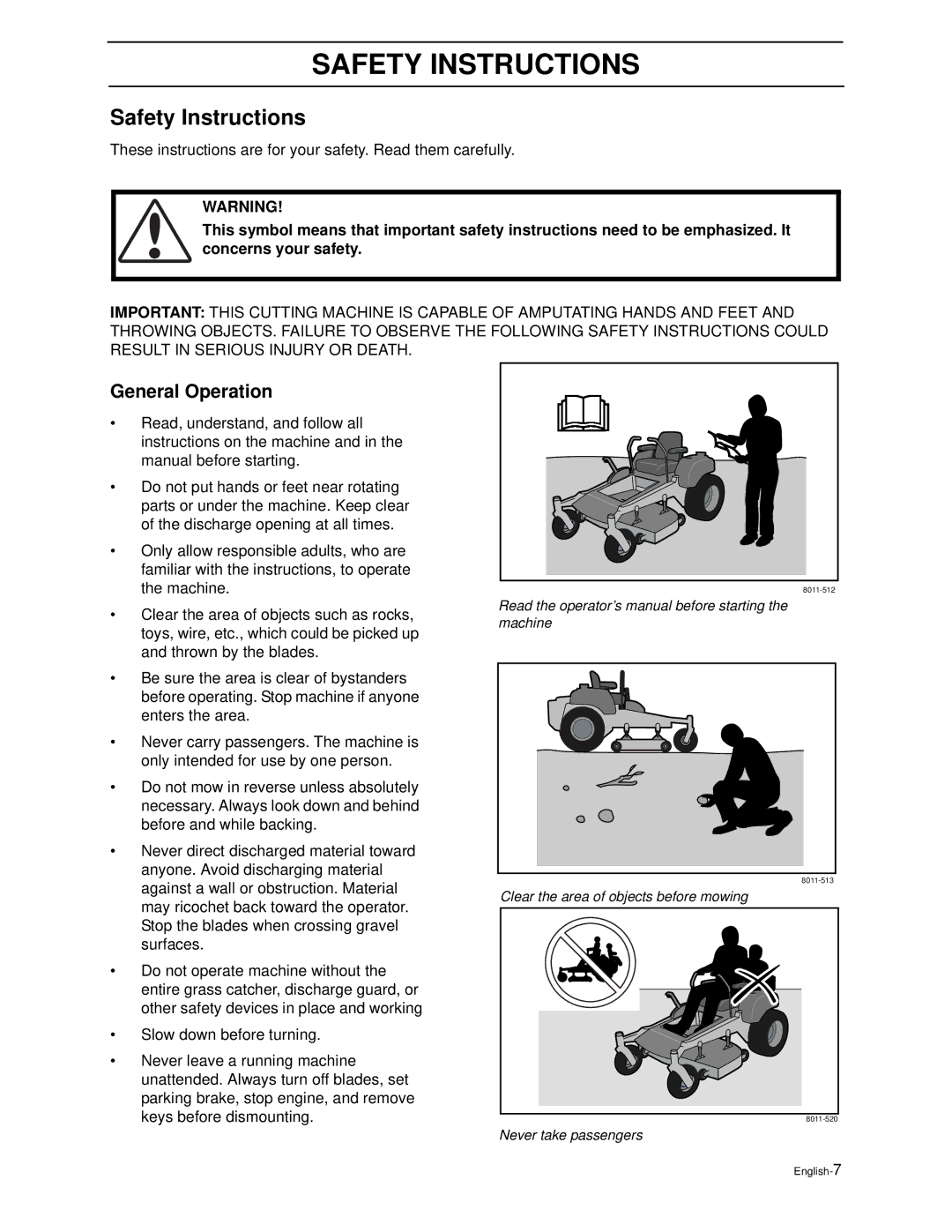 Poulan PZ4822 manual Safety Instructions, General Operation 