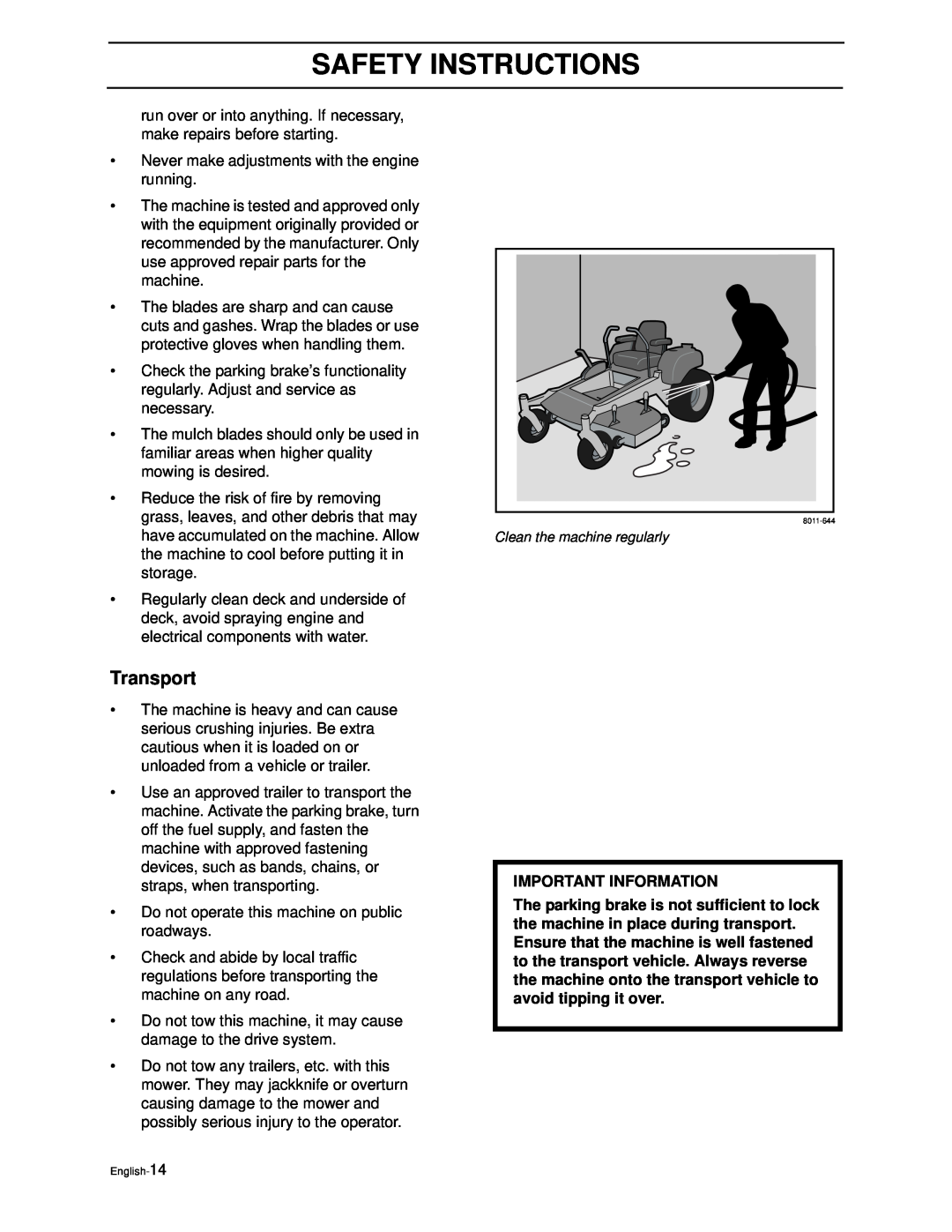 Poulan PZ4822 manual Transport, Safety Instructions, Important Information 