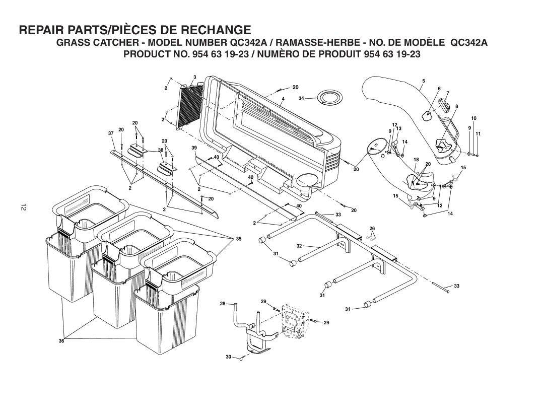 Poulan QC342A, 954 63 19-23, 532178476 owner manual Repair PARTS/PIÈCES DE Rechange 