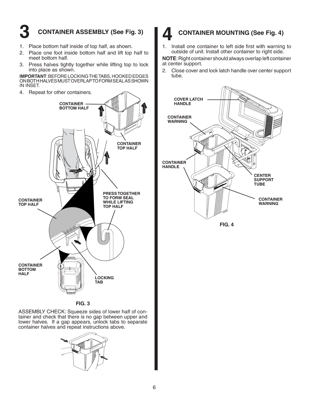 Poulan QC342A, 954 63 19-23, 532178476 owner manual Container Assembly See Fig, Container Mounting See Fig 