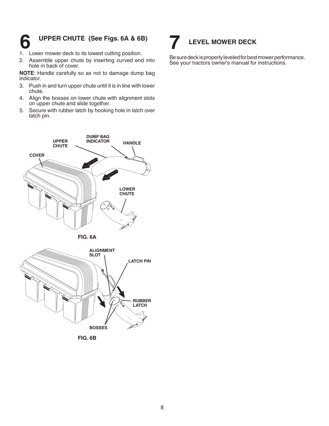 Poulan 532178476, QC342A, 954 63 19-23 owner manual Upper Chute See Figs a & 6B, Level Mower Deck 