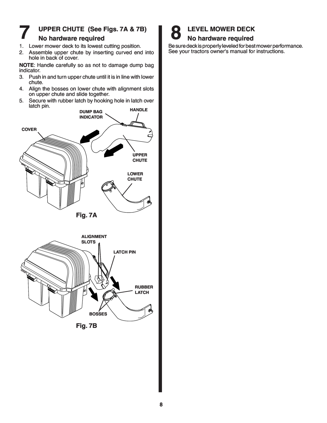 Poulan 183159, QC38B, 954 14 01-10 owner manual UPPER CHUTE See Figs. 7A & 7B, LEVEL MOWER DECK No hardware required 