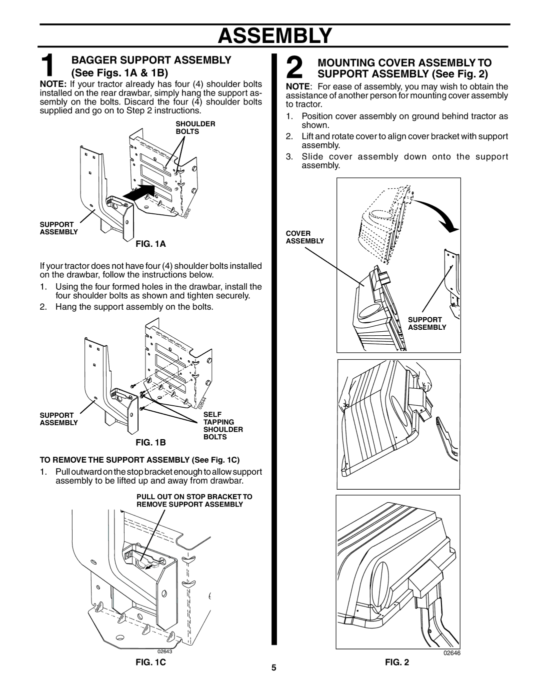 Poulan 183187, QC42B, 954 04 05-10 owner manual See Figs a & 1B, Support Assembly See Fig 